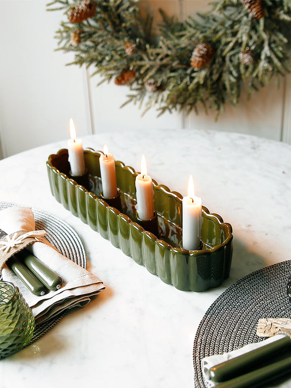 Pine Green Scalloped Candle Tray