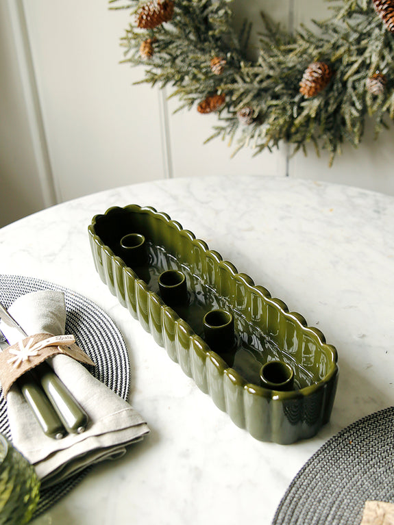 Pine Green Scalloped Candle Tray