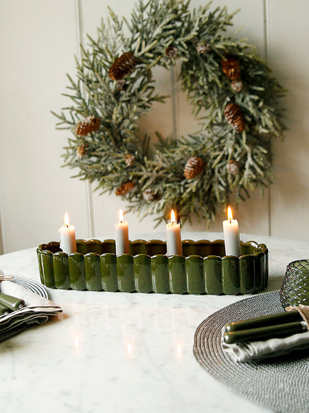 Pine Green Scalloped Candle Tray