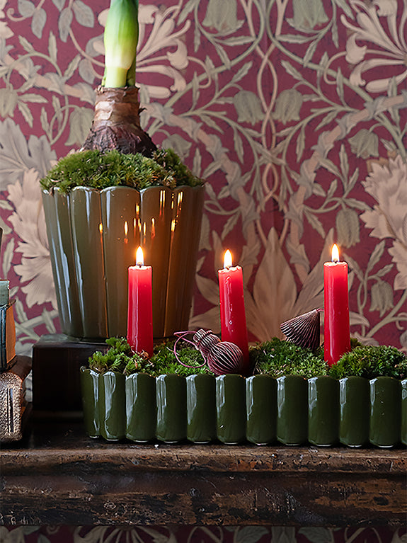 Pine Green Scalloped Candle Tray