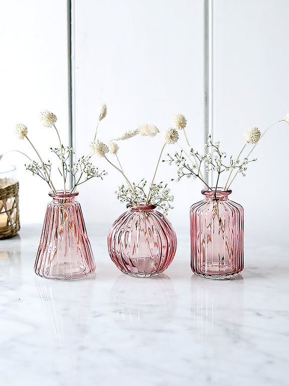 Rose Pink Glass Bud Vases Set Of Three