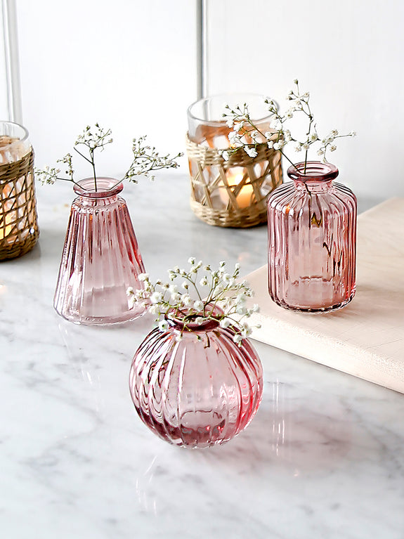 Rose Pink Glass Bud Vases Set Of Three