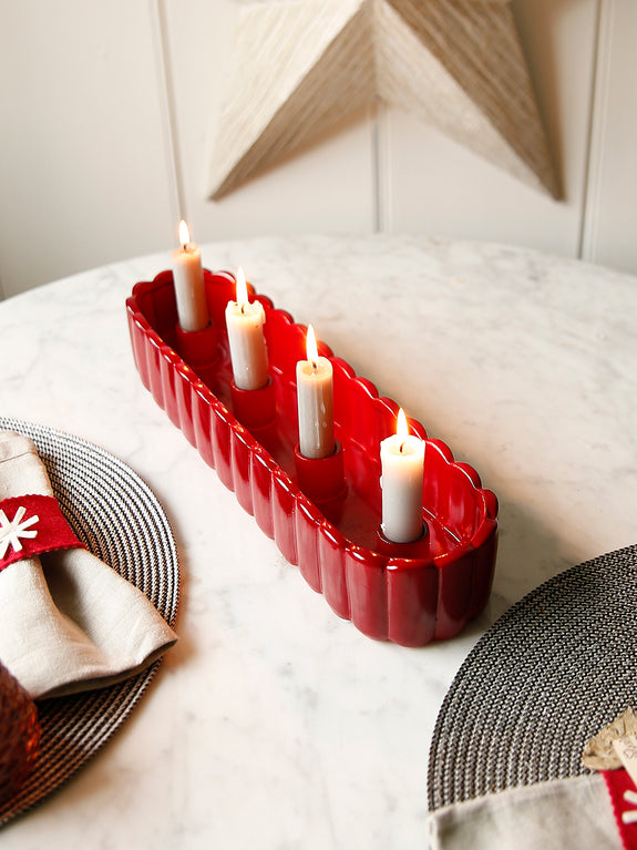 Red Scalloped Candle Tray