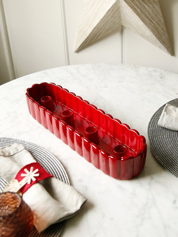 Red Scalloped Candle Tray