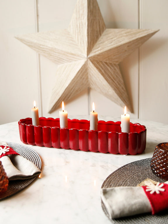 Red Scalloped Candle Tray