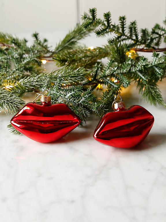 Red Lips Glass Bauble