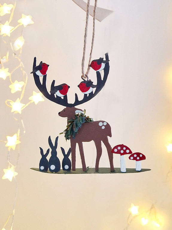 Reindeer And Woodland Family Hanging Decoration