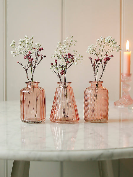 Rose Pink Glass Bud Vases Set Of Three