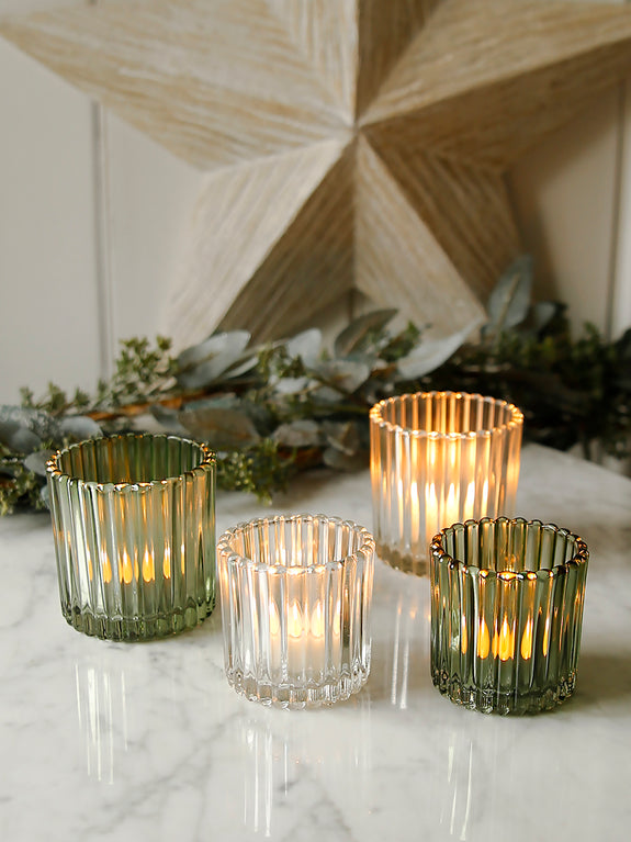 Scandi Ribbed Glass Tealight Holder