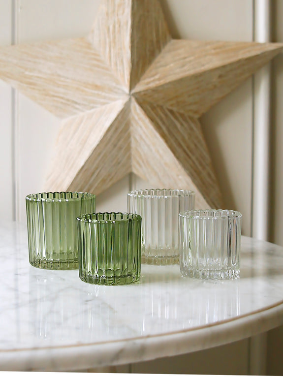 Scandi Ribbed Glass Tealight Holder