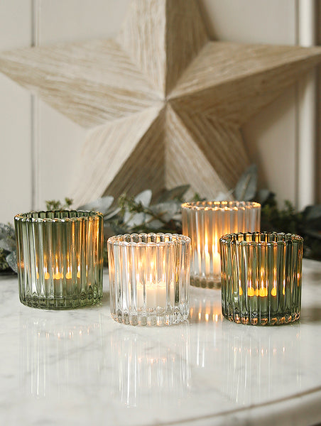 Scandi Ribbed Glass Tealight Holder