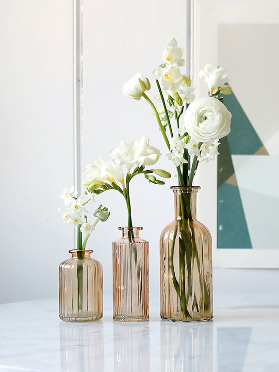 Set Of Three Apricot Lined Glass Vases
