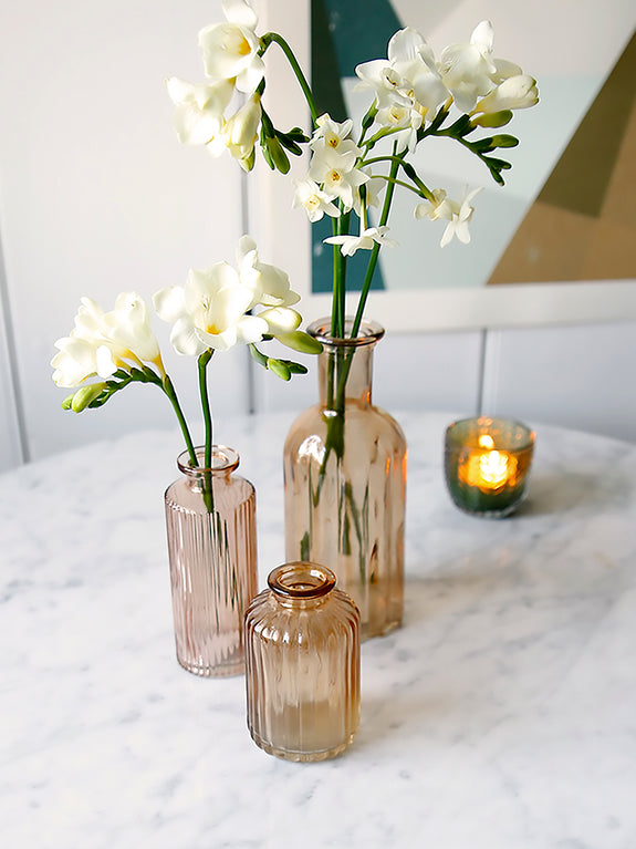Set Of Three Apricot Lined Glass Vases