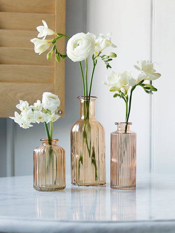 Set Of Three Apricot Lined Glass Vases