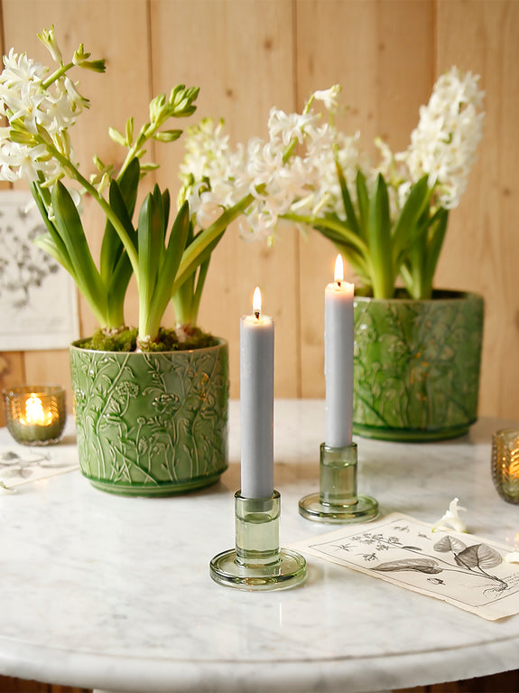 Short Coloured Glass Candlestick Holder