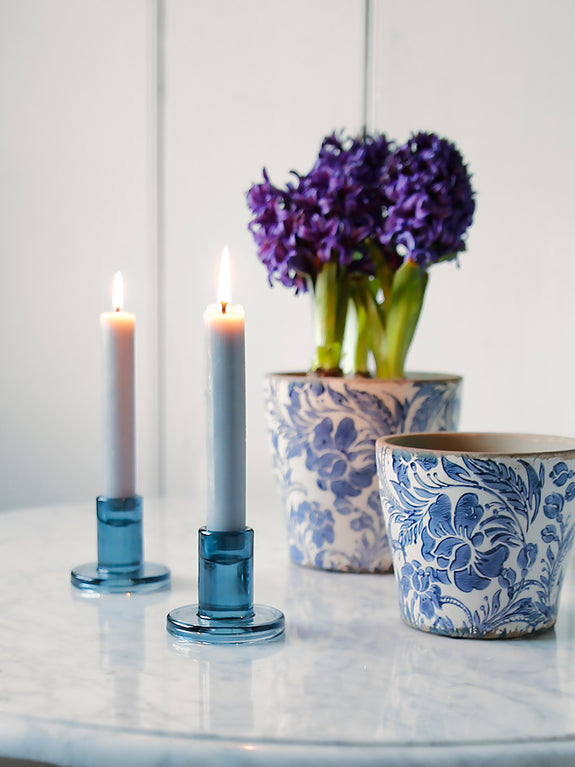 Short Coloured Glass Candlestick Holder