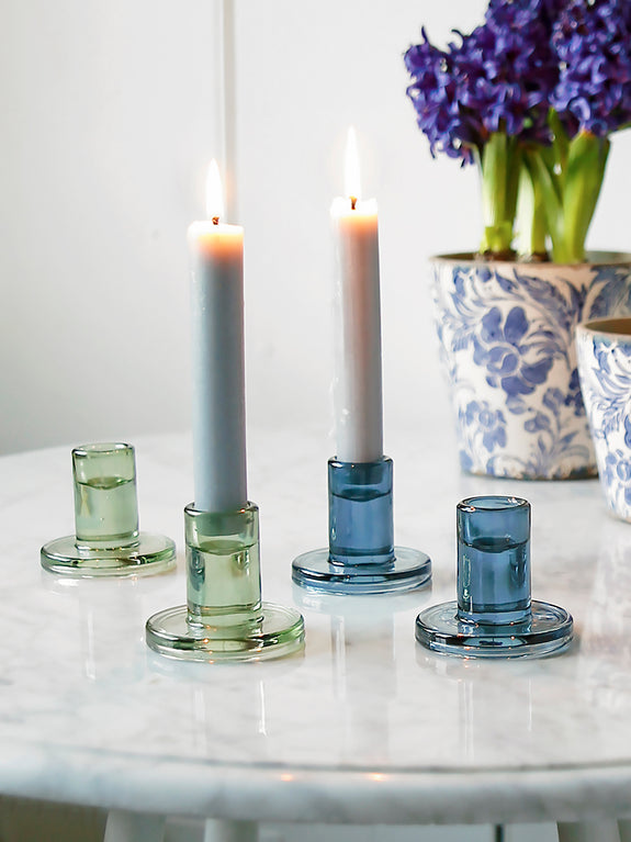 Short Coloured Glass Candlestick Holder