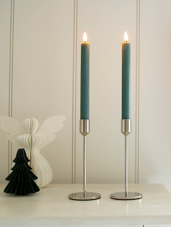 Chrome Metal Candlestick Set