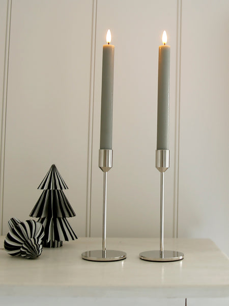 Chrome Metal Candlestick Set