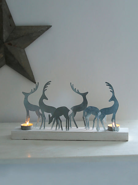 Silver Reindeer Family Tealight Holder