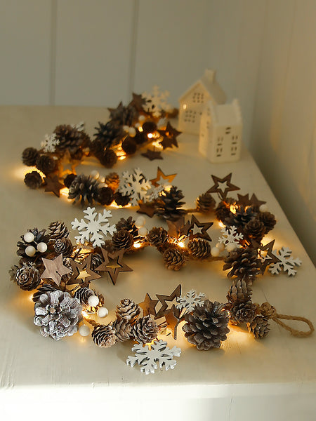 Stars And Snowflakes Pinecone Light Garland