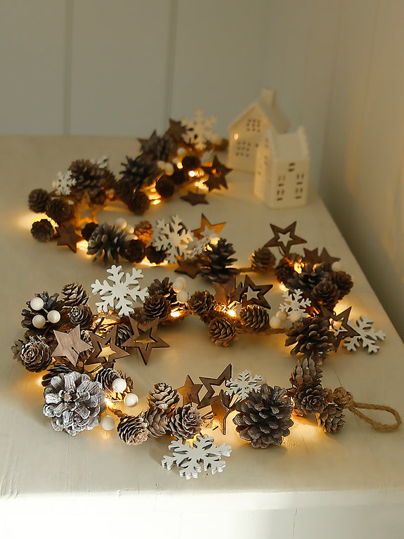 Stars And Snowflakes Pinecone Light Garland