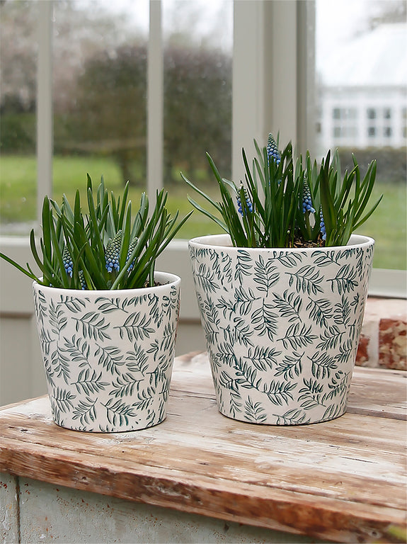 Teal Green Leaves Plant Pot