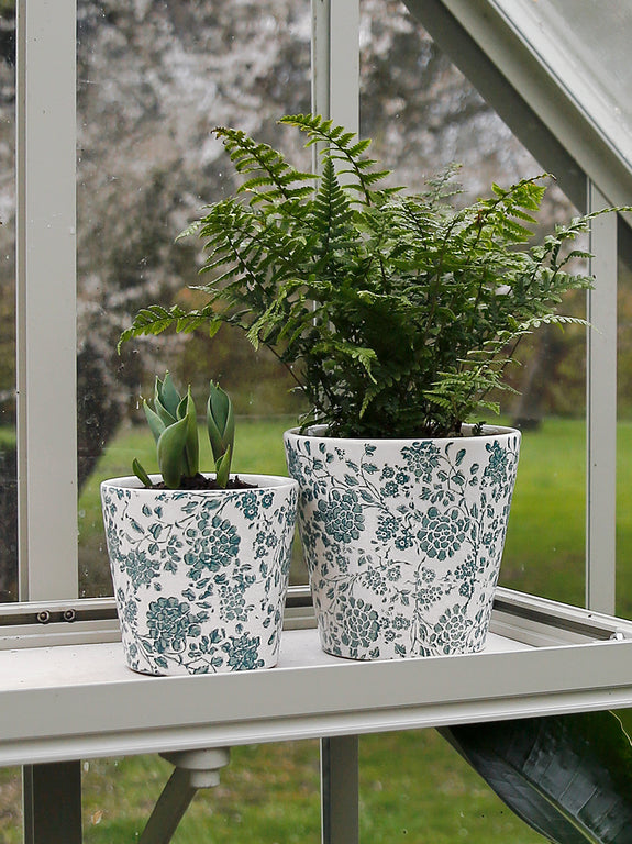 Teal Green Vintage Hydrangea Plant Pot