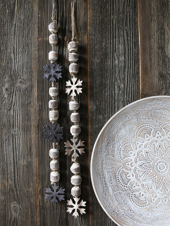 Velvet Snowflake Wooden Bead Garland