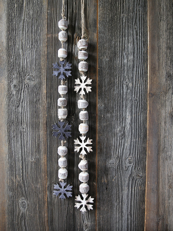 Velvet Snowflake Wooden Bead Garland