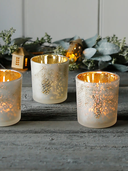 White And Gold Pinecone Tealight Holder