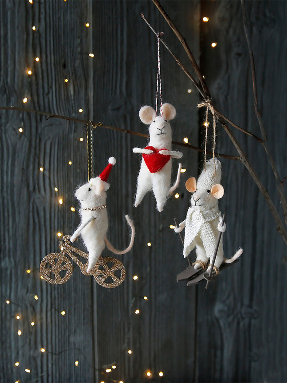 White Felt Christmas Mouse