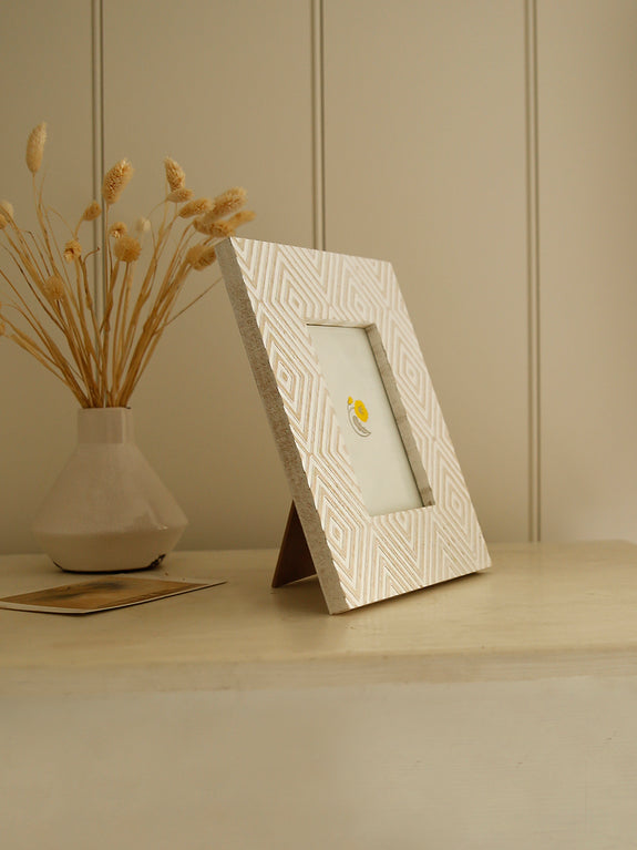 Whitewashed Wooden Diamond Photo Frame
