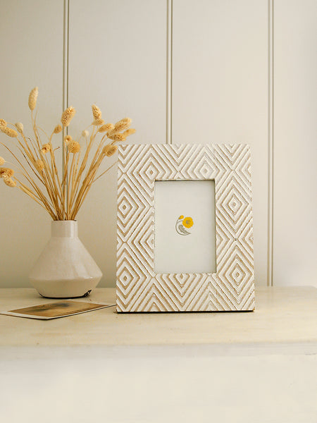 Whitewashed Wooden Diamond Photo Frame