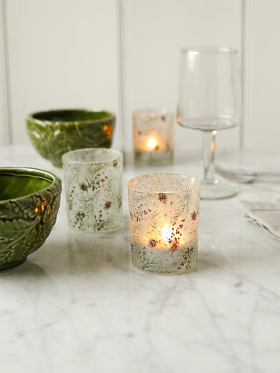 Winter Pine Frosted Glass Tealight