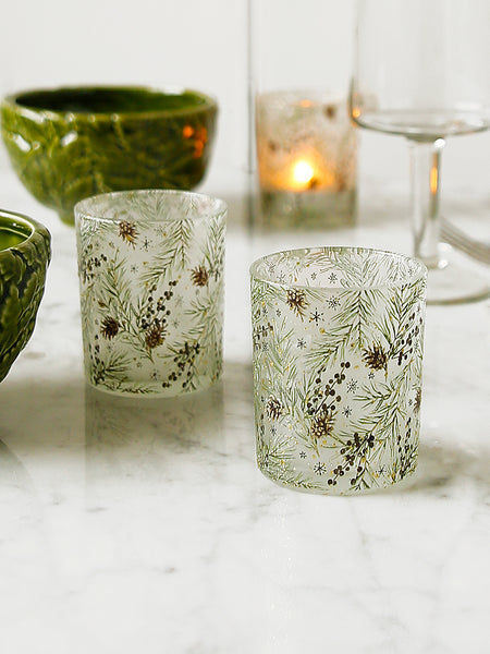 Winter Pine Frosted Glass Tealight