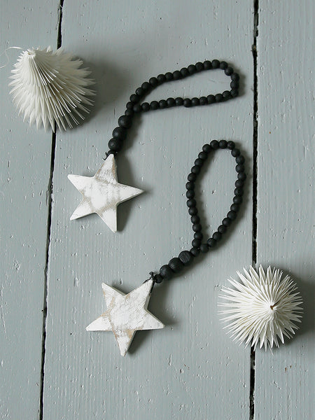 Wooden Hanging Star With Black Beads