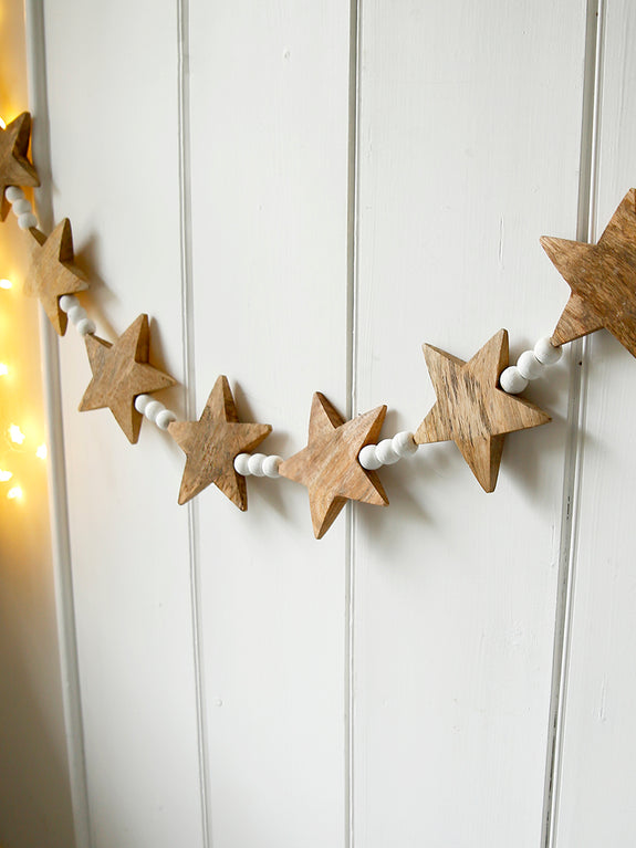 Wooden Stars And White Beads Garland