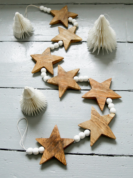 Wooden Stars And White Beads Garland