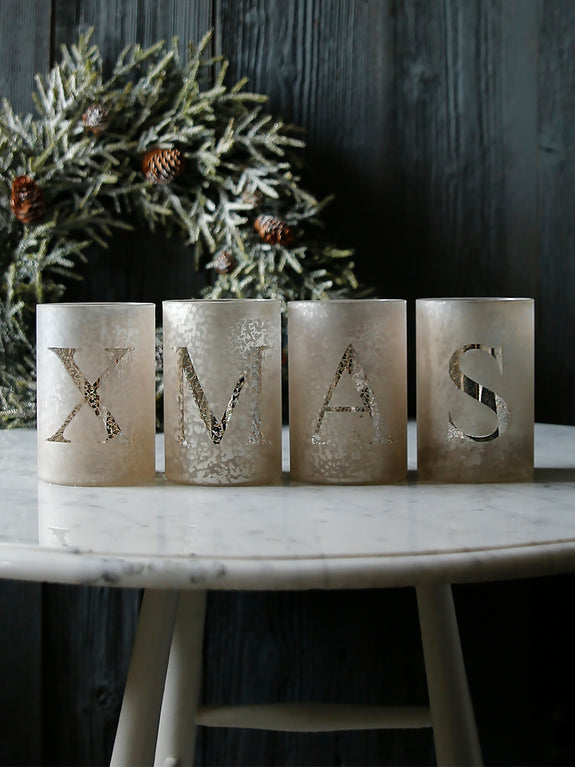 Xmas Glass Tealight Holder Set