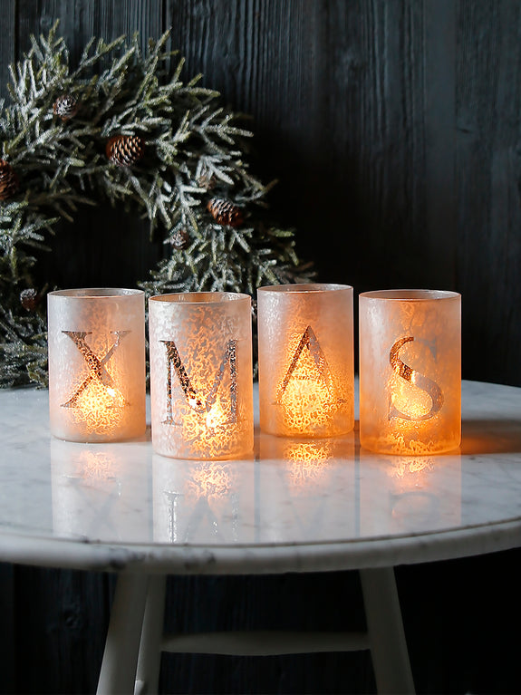 Xmas Glass Tealight Holder Set