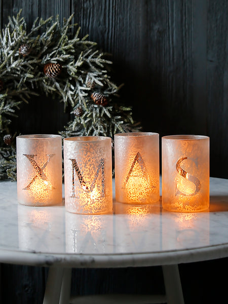 Xmas Glass Tealight Holder Set