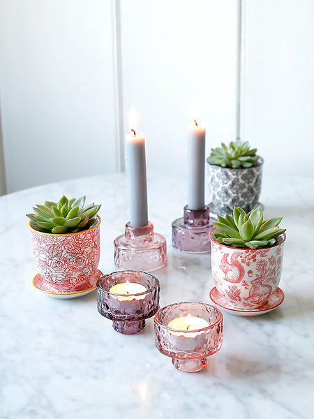 Porcelain Animals And Florals Plant Pot With Saucer