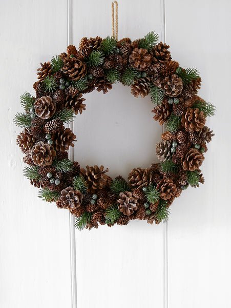 Assorted Pinecone Wreath with Green Berries