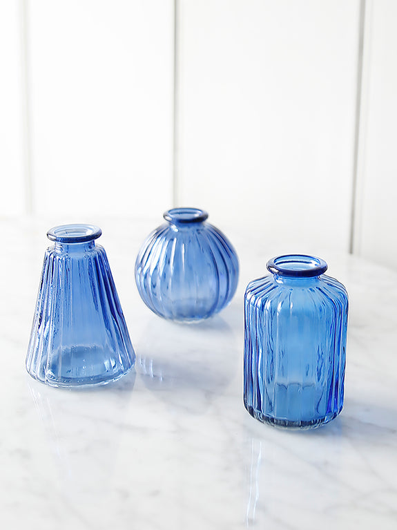 Blue Glass Bud Vases Set Of Three