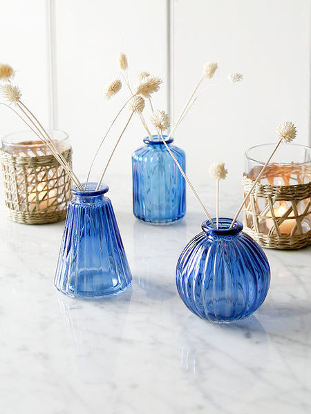 Blue Glass Bud Vases Set Of Three