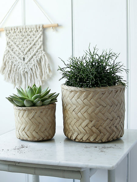 Concrete Basket Style Plant Pot