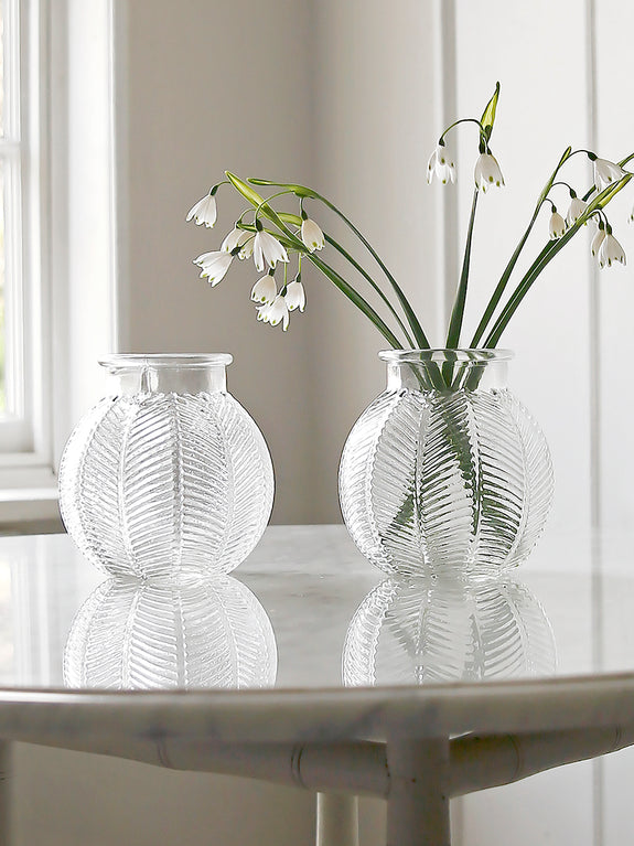 Embossed Leaves Glass Vase