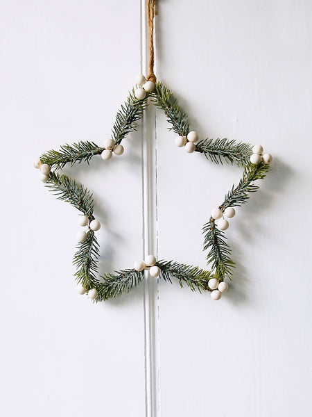 Fir and White Berries Hanging Star
