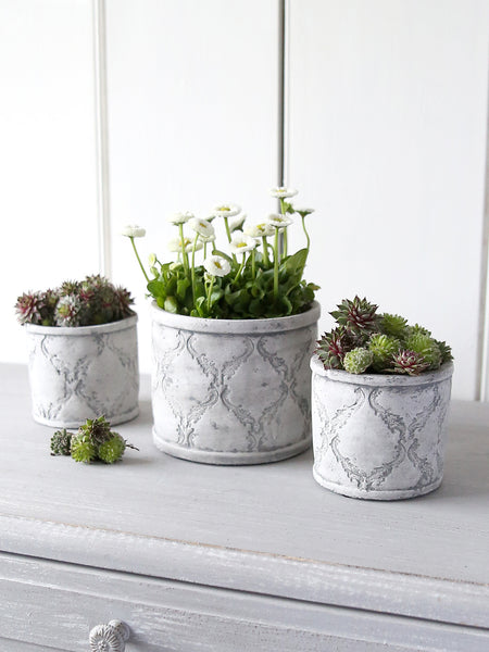 Grey And White Patterned Cement Pot